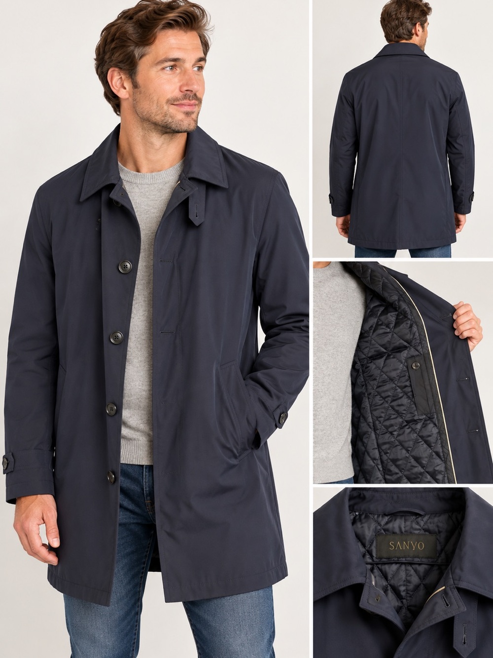 Sanyo Men’s Navy Quilted Lined Car Coat Jacket Size Large